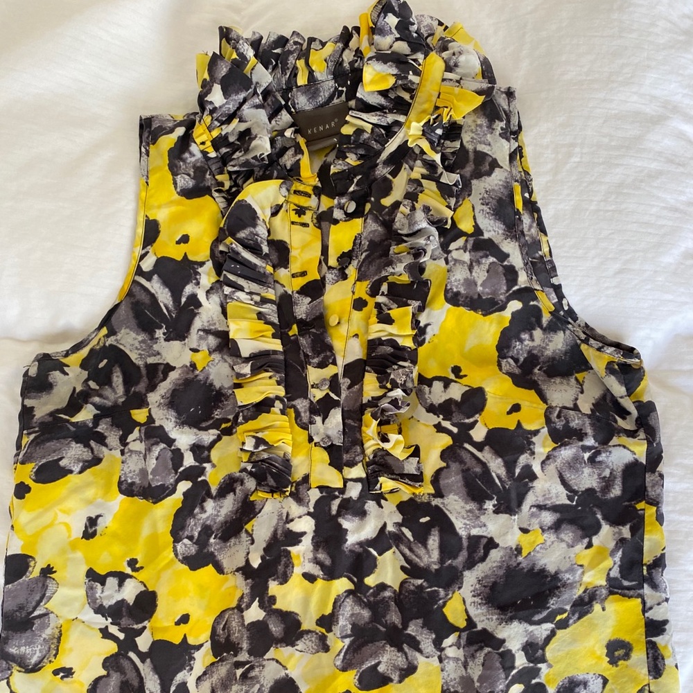 KENAR 100% Silk Medium Ruffle accent top